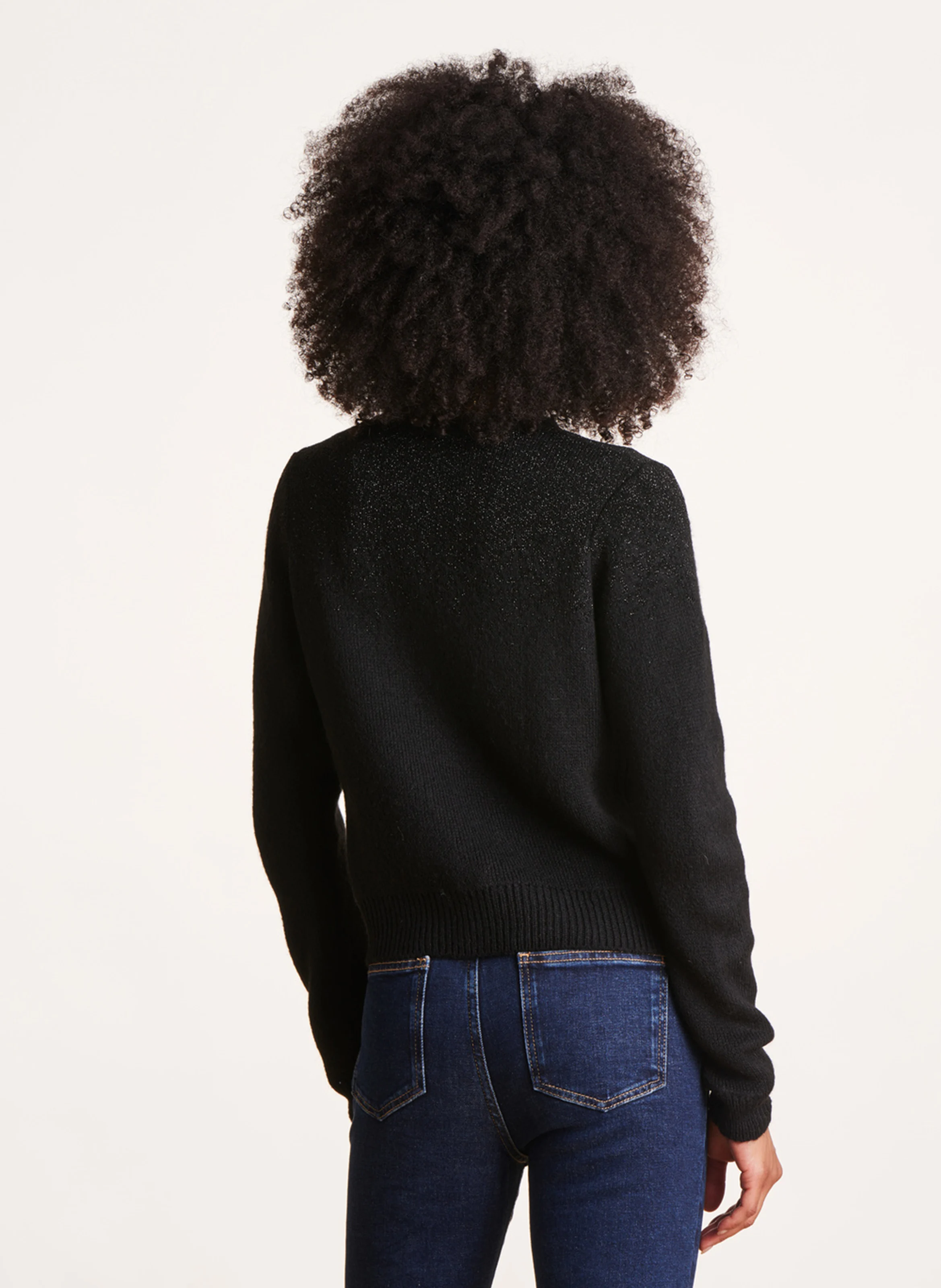 Cardigan col rond droit pailleté | Noir