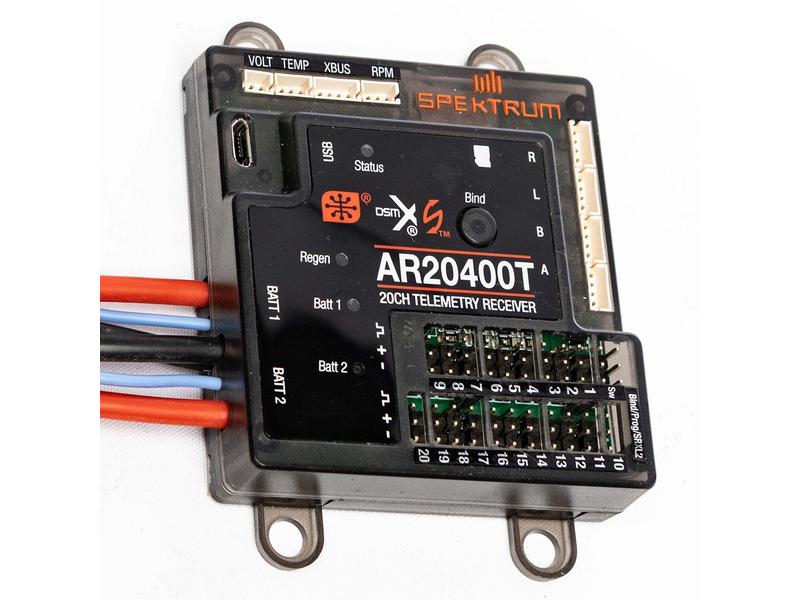 Spektrum Empfänger AR20400T Powersafe 20-Kanal DSMX Telemetriefähiger Empfänger mit Akkuweiche und 3 Satellitenempfänger
