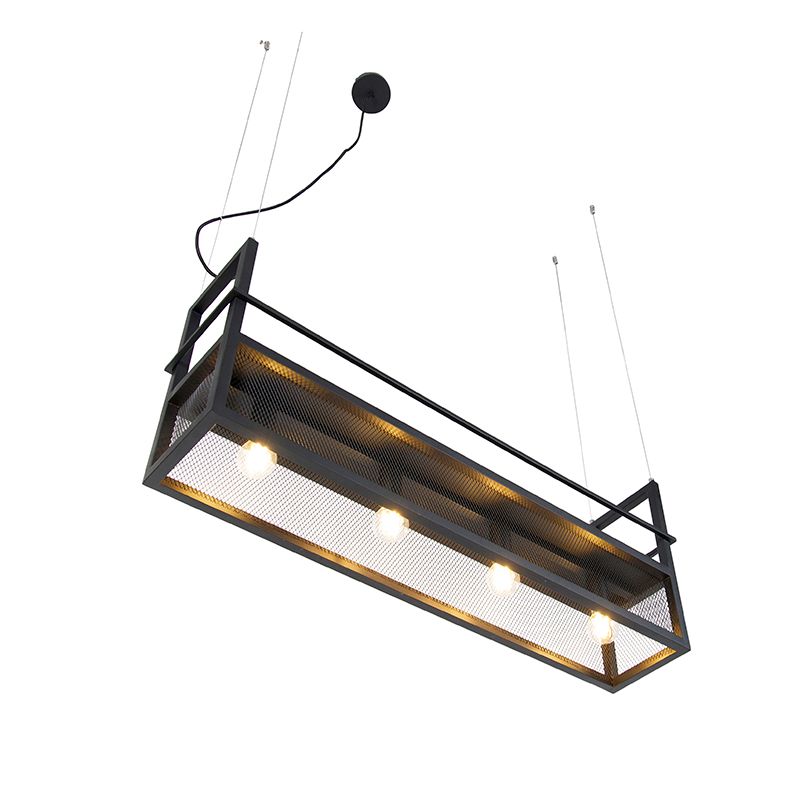 Industriële hanglamp zwart met gaas 4-lichts - Cage Rack