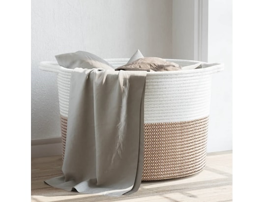 VIDAXL - Panier à linge marron et blanc ø55x36 cm coton