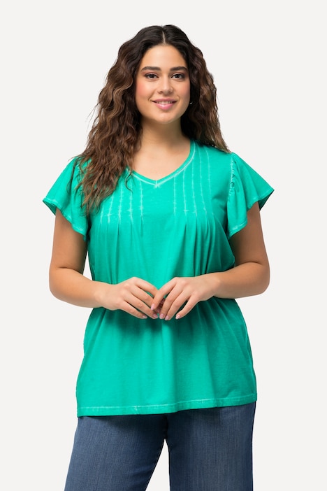 T-Shirt, Zierfalten, A-Linie, V-Ausschnitt, Halbarm