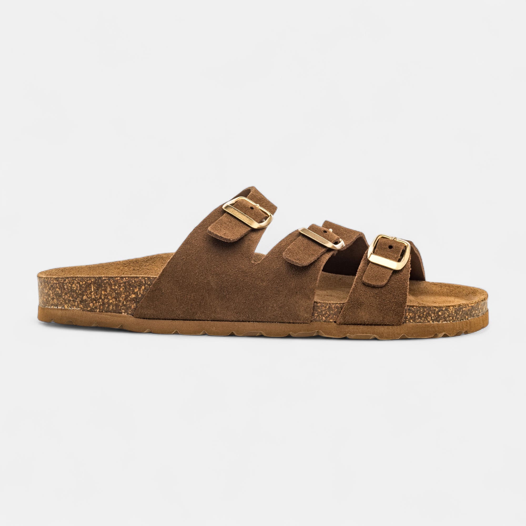 Mules semelle liège Femme en cuir marron