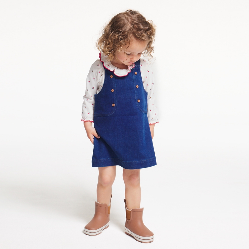 Robe salopette denim bleue bébé fille