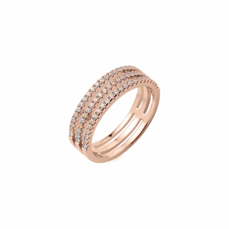 Bague Argent Rose Triple Anneaux Serti