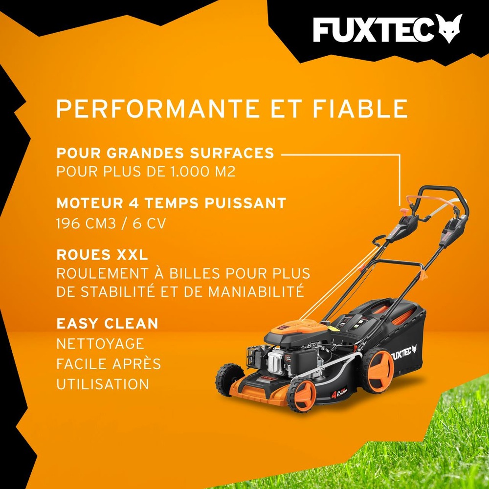 Tondeuse thermique autotractée vitesse réglable 196cm3 51cm - fx-rm5196pro - 6cv 60l