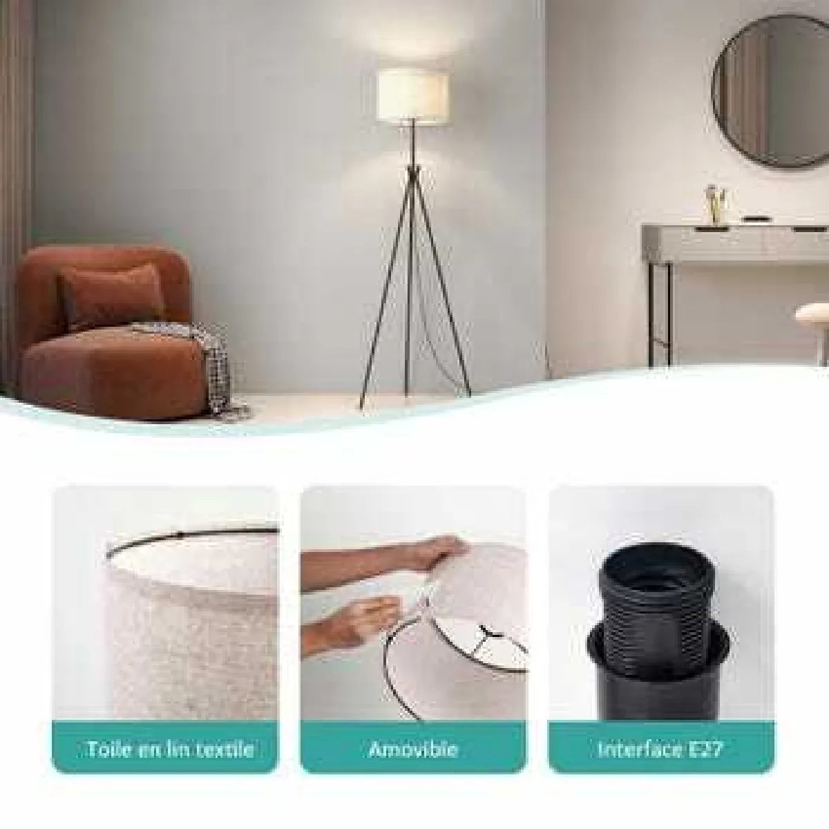 EMKE Lampadaire Tripode Noir