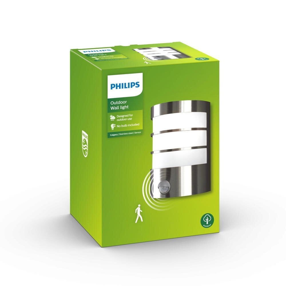 Wandlamp Calgary in roestvrij staal, E27, IP44 met bewegingsmelder