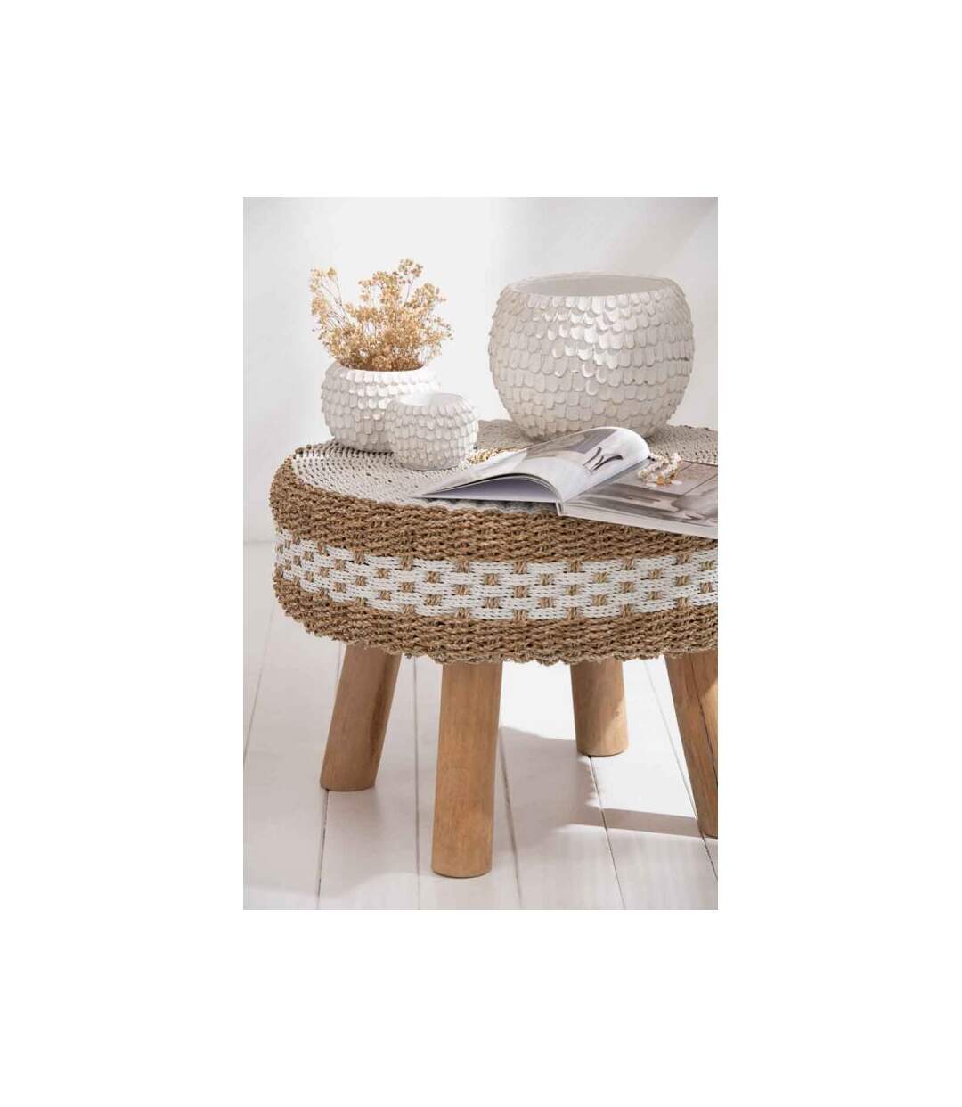 Paris Prix - Cache-pot Design feuillage Ciment 24cm Blanc