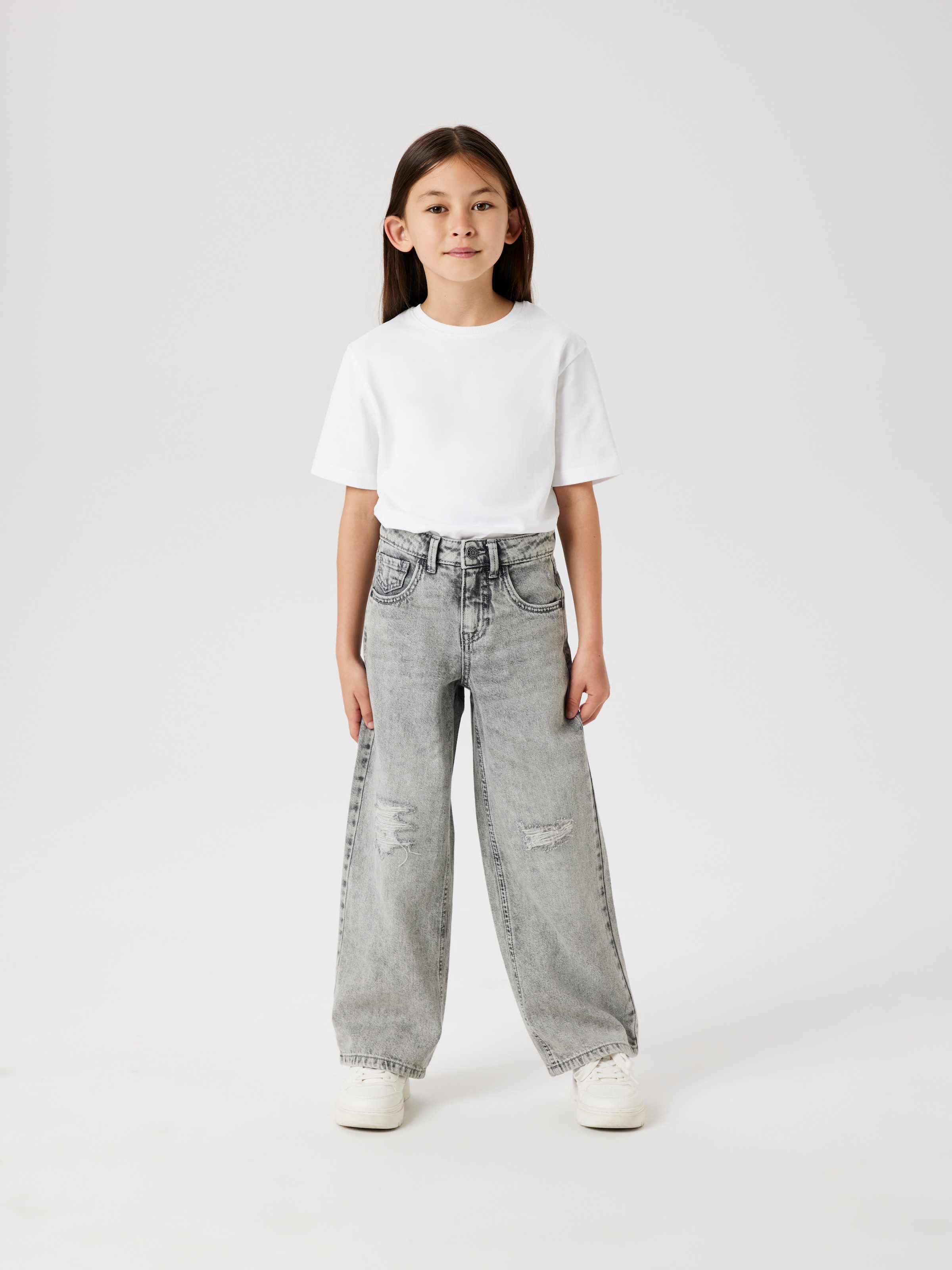 Name It 5-Pocket-Jeans »NKFROSE für Mädchen mit Destroyed-Effekt und hohem Bund«, normal, Denim, Abriebeffekte, Reissverschluss