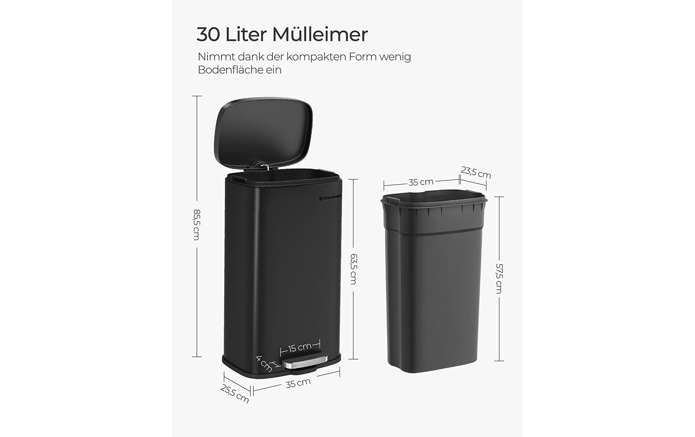Abfalleimer 30 l, Grau<br>Stylischer Treteimer