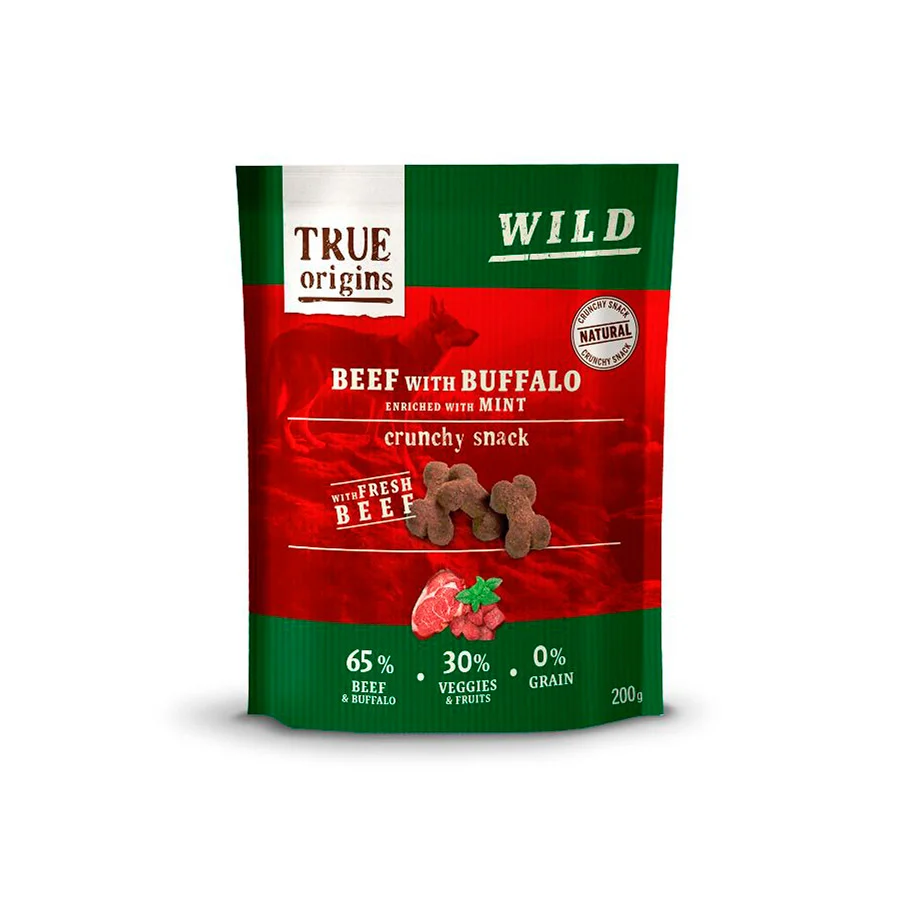 Biscoitos True Origins Wild Beef com Buffalo e Hortelã para Cães, 200g