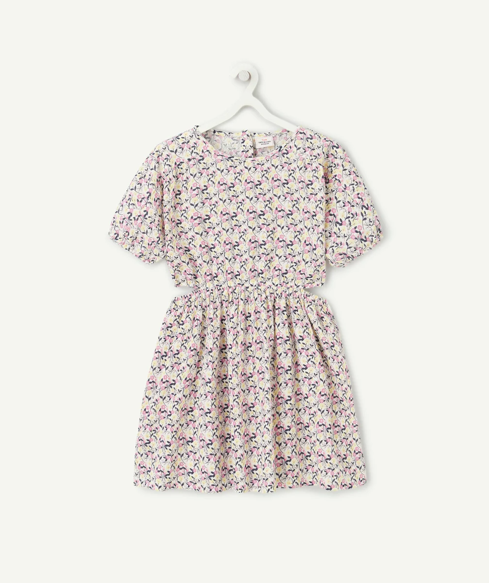 ROBE MANCHES COURTES FILLE EN COTON IMPRIMÉ FLEURI AVEC OUVERTURES