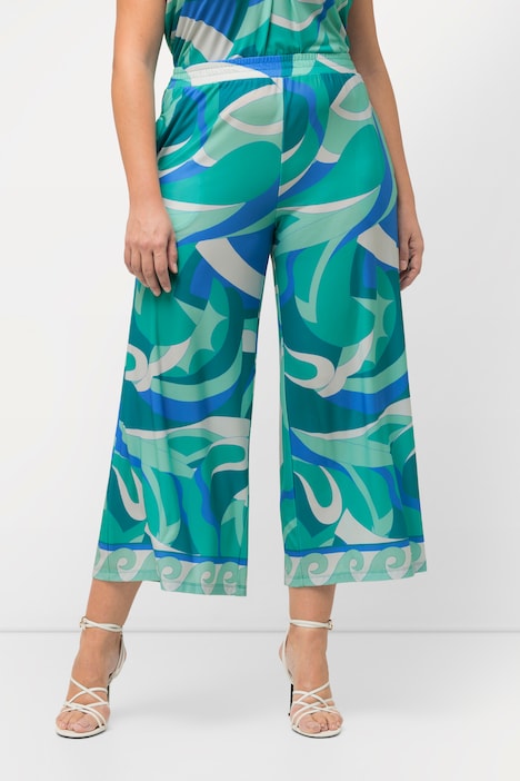 Jersey-Culotte, wadenlang, weites Bein, Elastikbund
