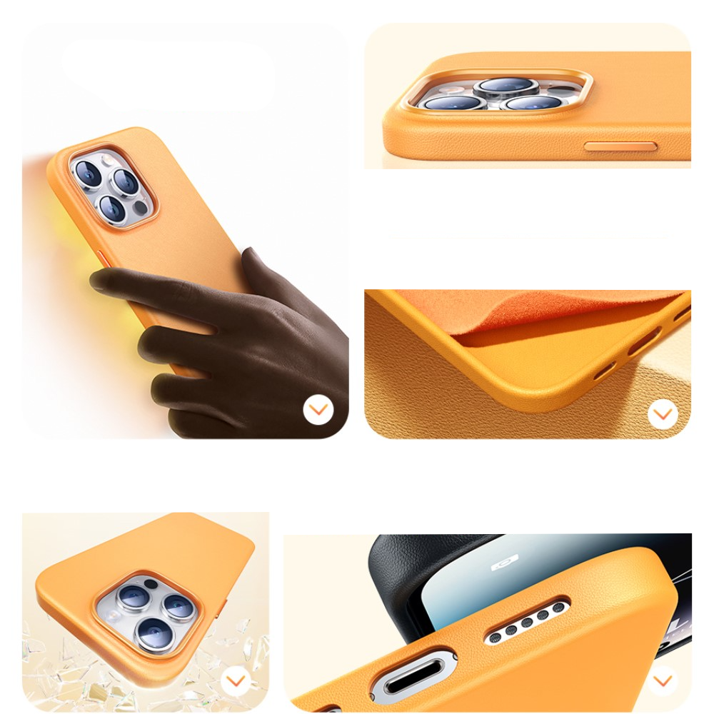 iPhone 15 Pro Leder Hardcase Schutzhülle - Schwarz