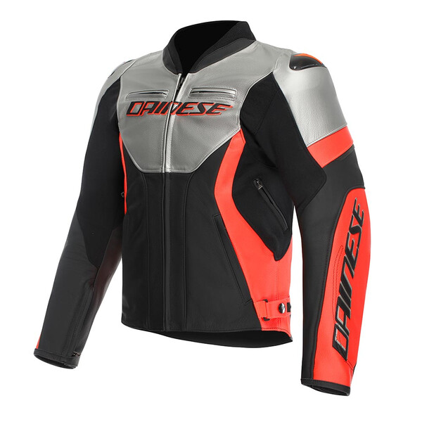 Dainese - Blouson Racing 5 Argent / Noir / Rouge fluo
