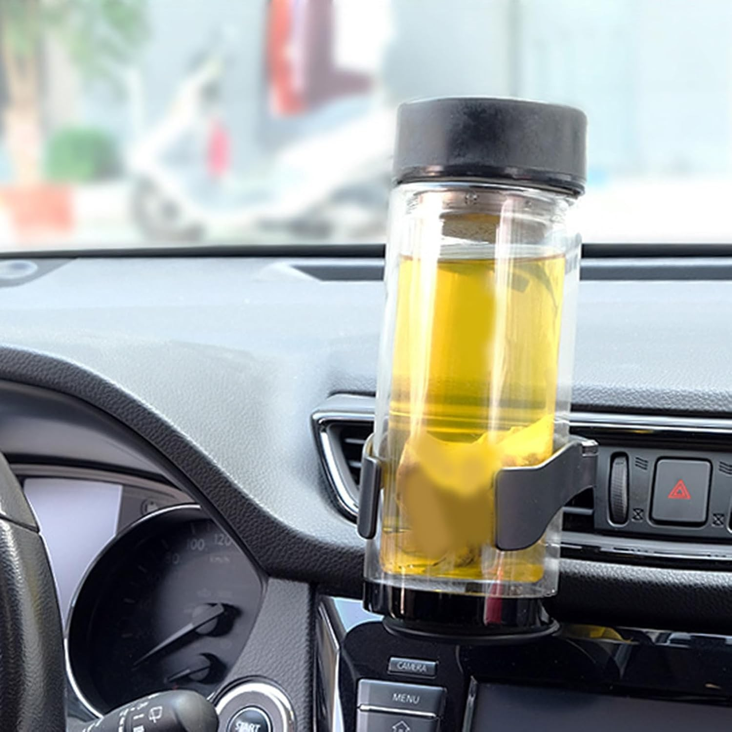 (8cm) Universal KFZ Auto Getränkehalter für Lüftungsgitter / kompatibel mit Softdrinks / Kaffee / Flaschen / Verstellbarer Becherhalter - Schwarz