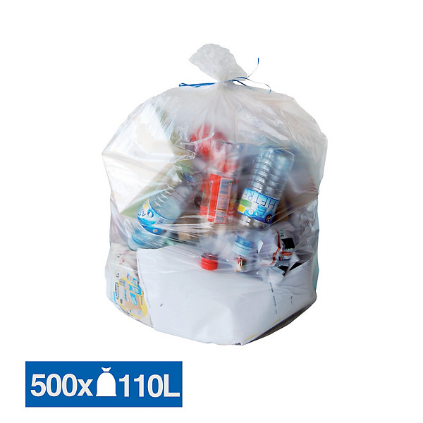 Sacs poubelle déchets légers 1er prix translucides 110 L, lot de 500