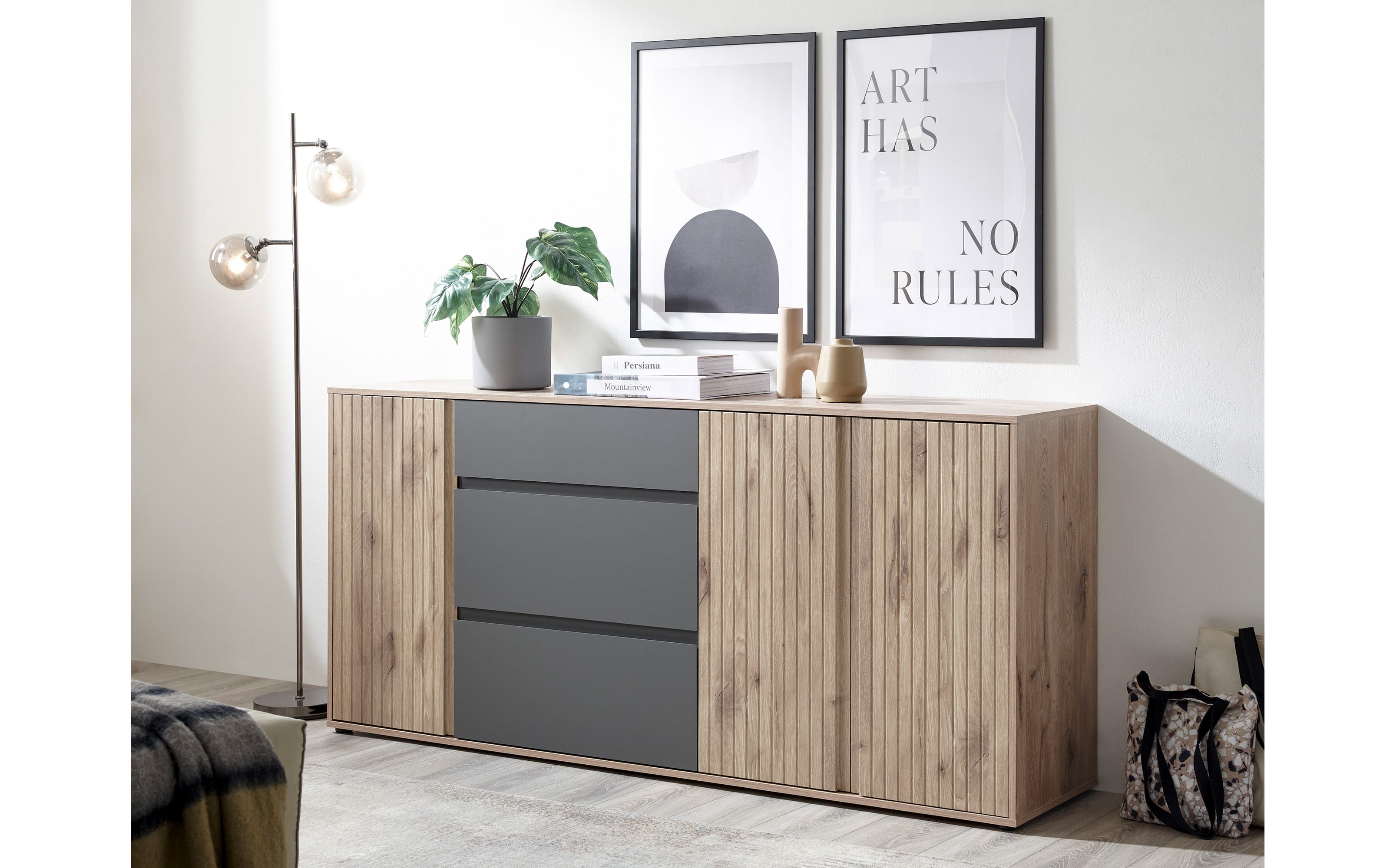 Sideboard Novara, Viking Eiche-Nachbildung/grau