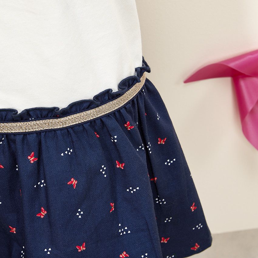 Robe manches longues effet 2 en 1 motifs papillons pour bébé fille - Ecru