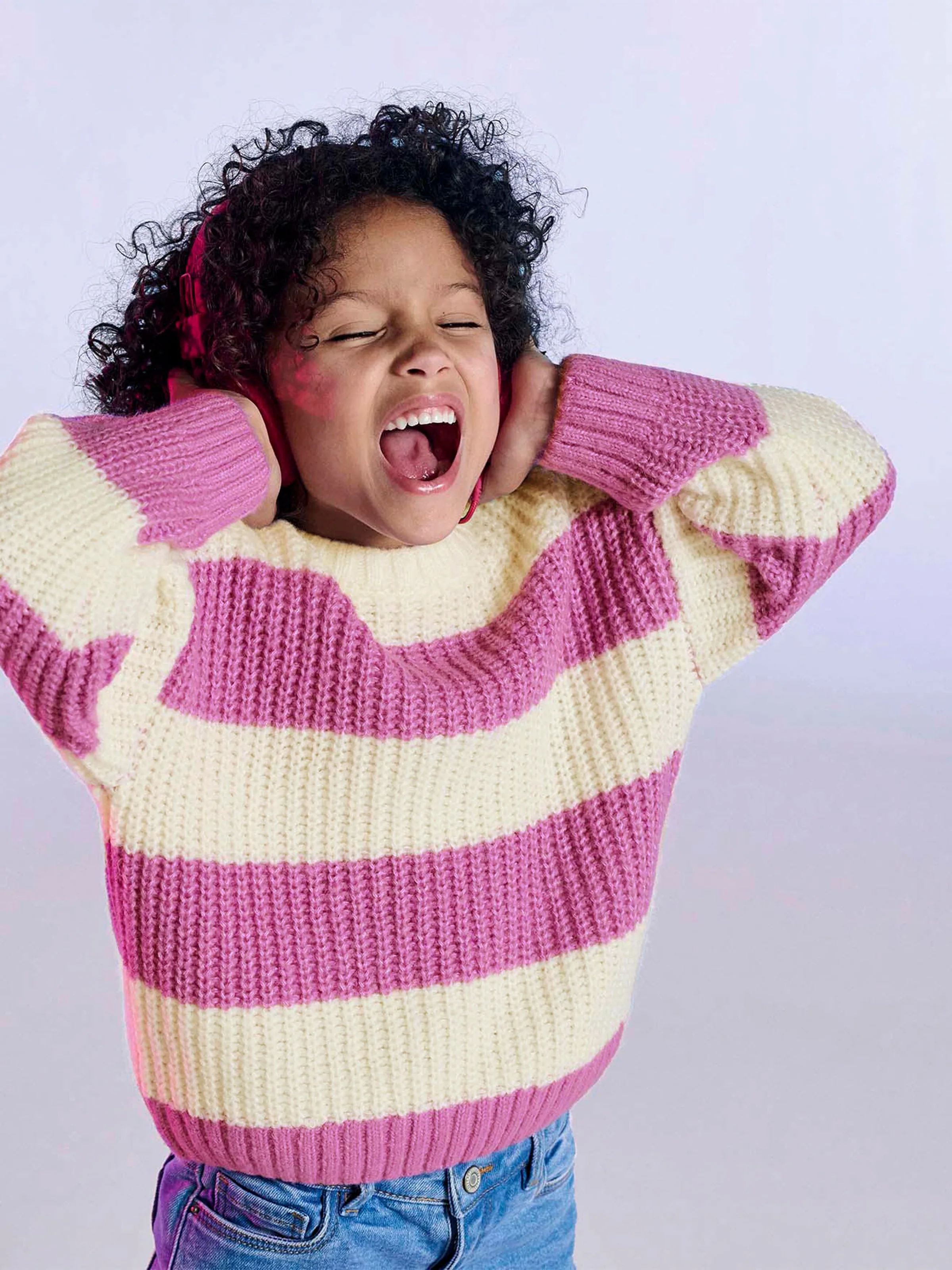 Vertbaudet Mädchen Pullover mit breiten Streifen wollweiß