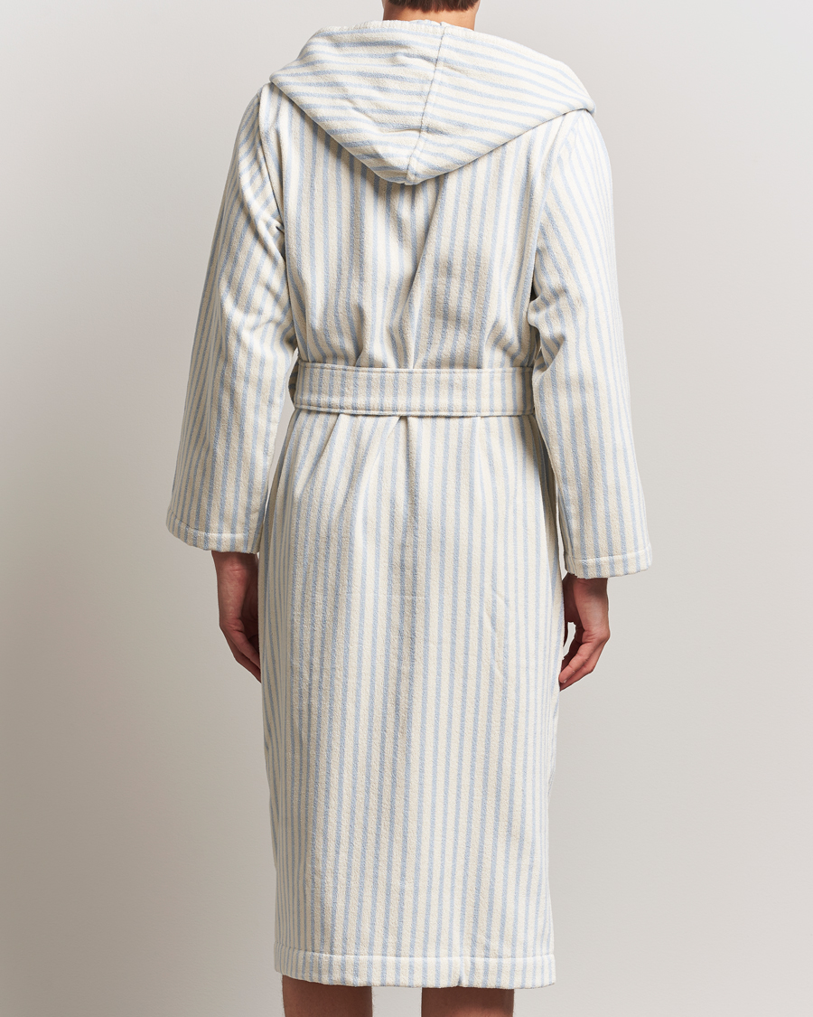 Tekla Organic Terry Hooded Bathrobe Soft Blue Stripes