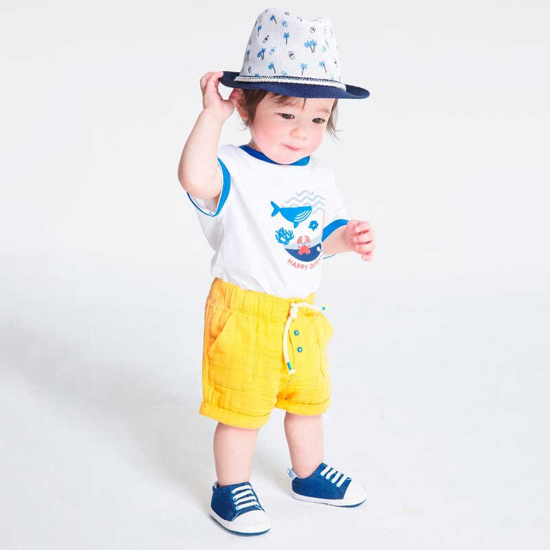 Short coton léger gaufré jaune bébé garçon Jaune