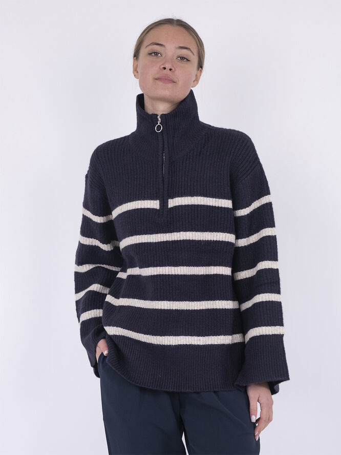 Neo Noir Nevena Stripe Knit Blouse Navy/sand