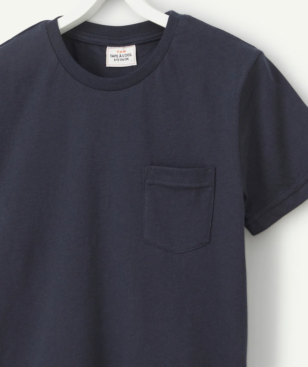 T-SHIRT GARÇON EN COTON BLEU MARINE ET À MANCHES COURTES