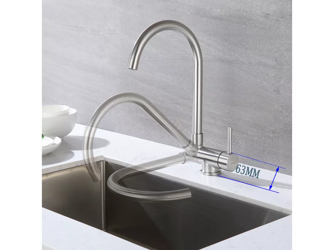 Lonheo MAX Mitigeur Cuisine Rabattable Pivotant à 360°Robinet de Cuisine avec Poignée Pliable Contre Fenêtre Robinet Evier Acier Inox 304