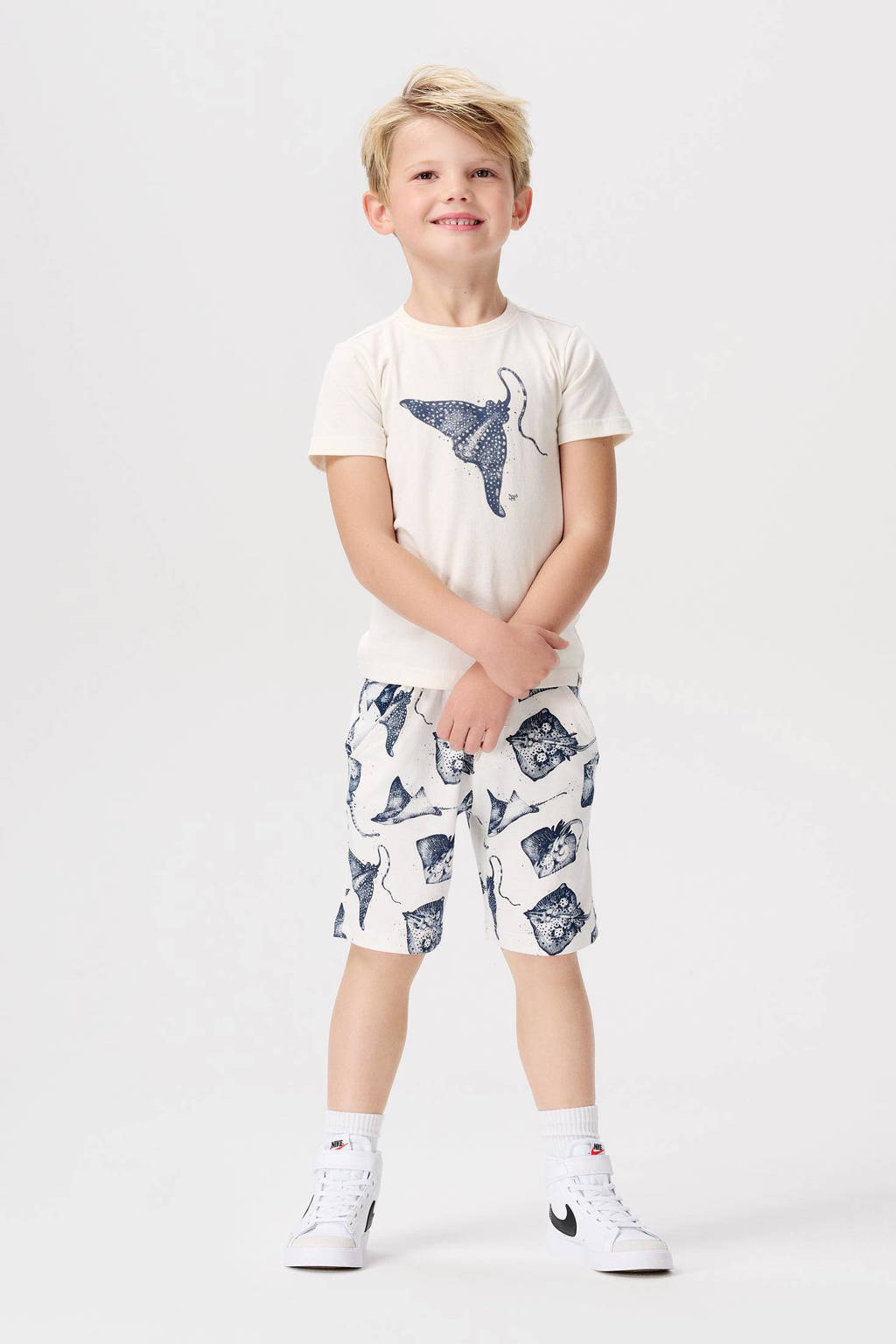 Noppies T-shirt met printopdruk wit/blauw