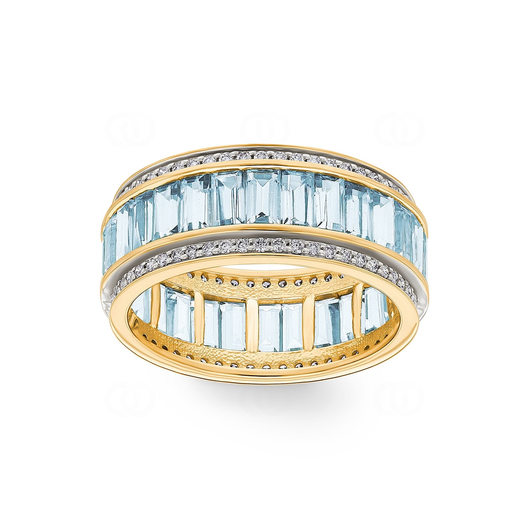 Ring 750/18 K Gelbgold mit Aquamarinen & Diamanten 0.41 ct H/si