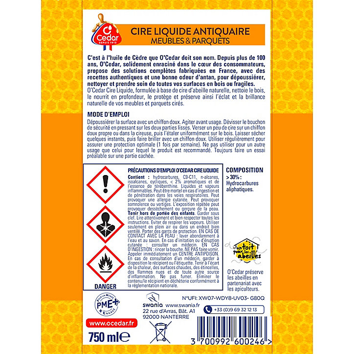 Cire liquide parquet enrichie à la cire d'abeille 750 ml