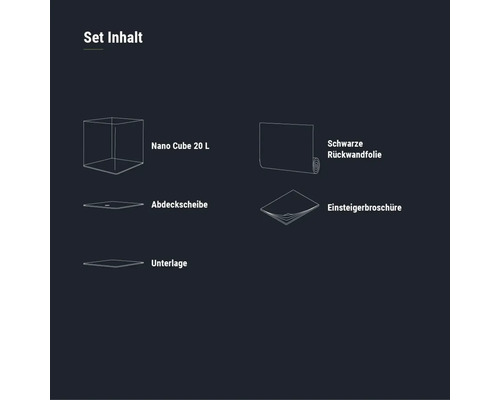 DENNERLE Nano Cube 20L aquarium met zwarte achtergrondfolie, schuimmat, afdekglas en beginnersbrochure, ca. 25 x 25 x 30 cm