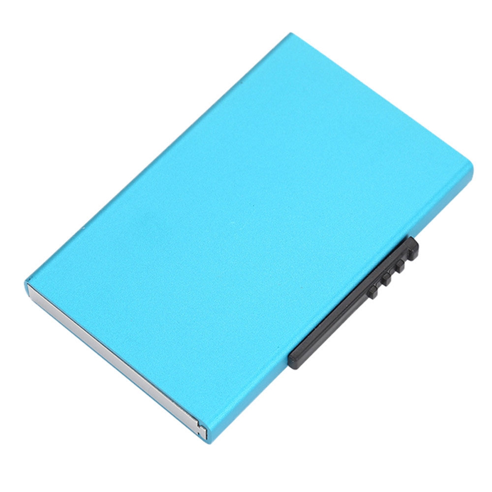 Mini Kreditkarten Alu Etui mit Kartenauswurf-Mechanismus (RFID Schutz) - Blau
