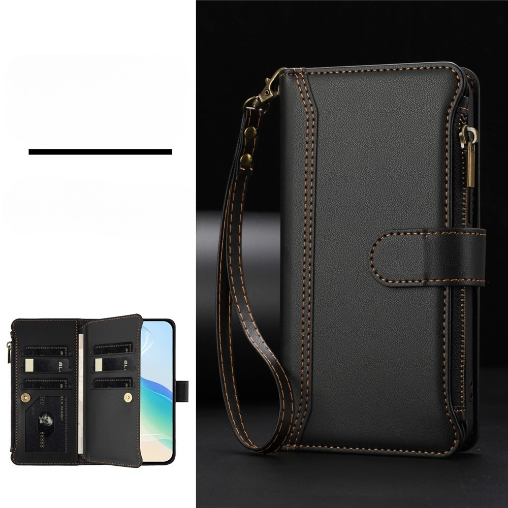 Samsung Galaxy XCover7 Pro Leder Tasche Flip Cover Kartenfächer mit Magnetverschluss   Handschlaufe - Schwarz
