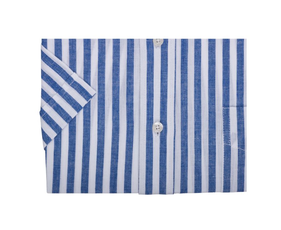 Chemise homme manches courtes bleu océan à rayures blanches - SALVIEN MC