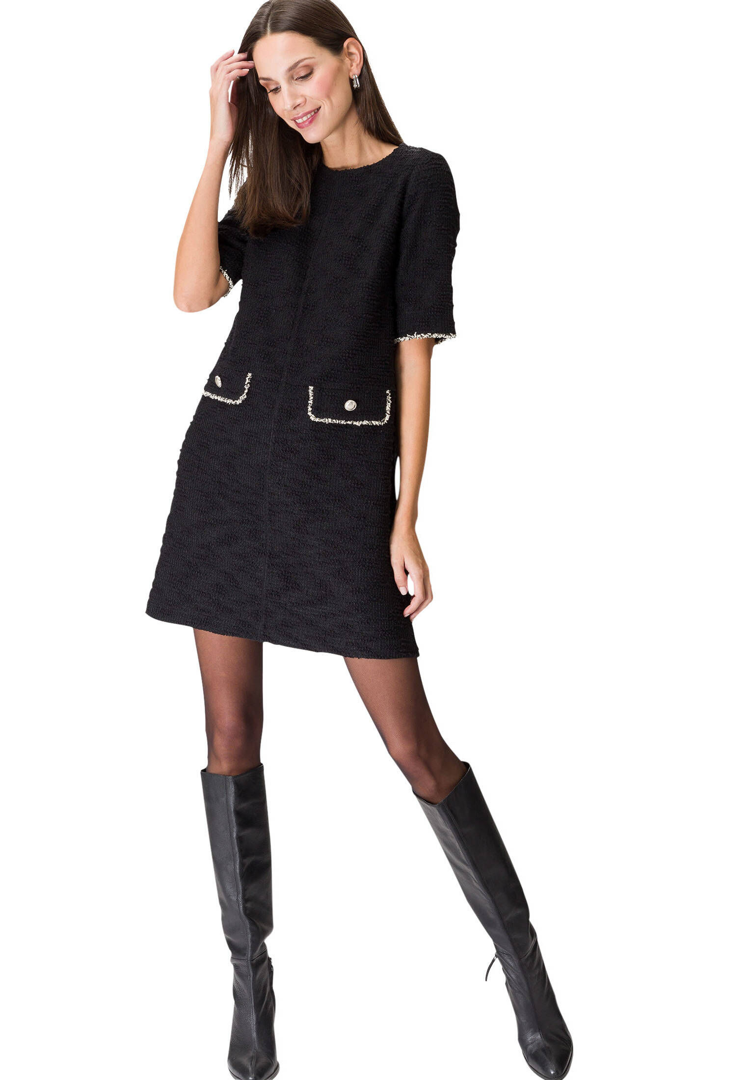 zero| Damen Kleid Bouclè mit Ziertaschen