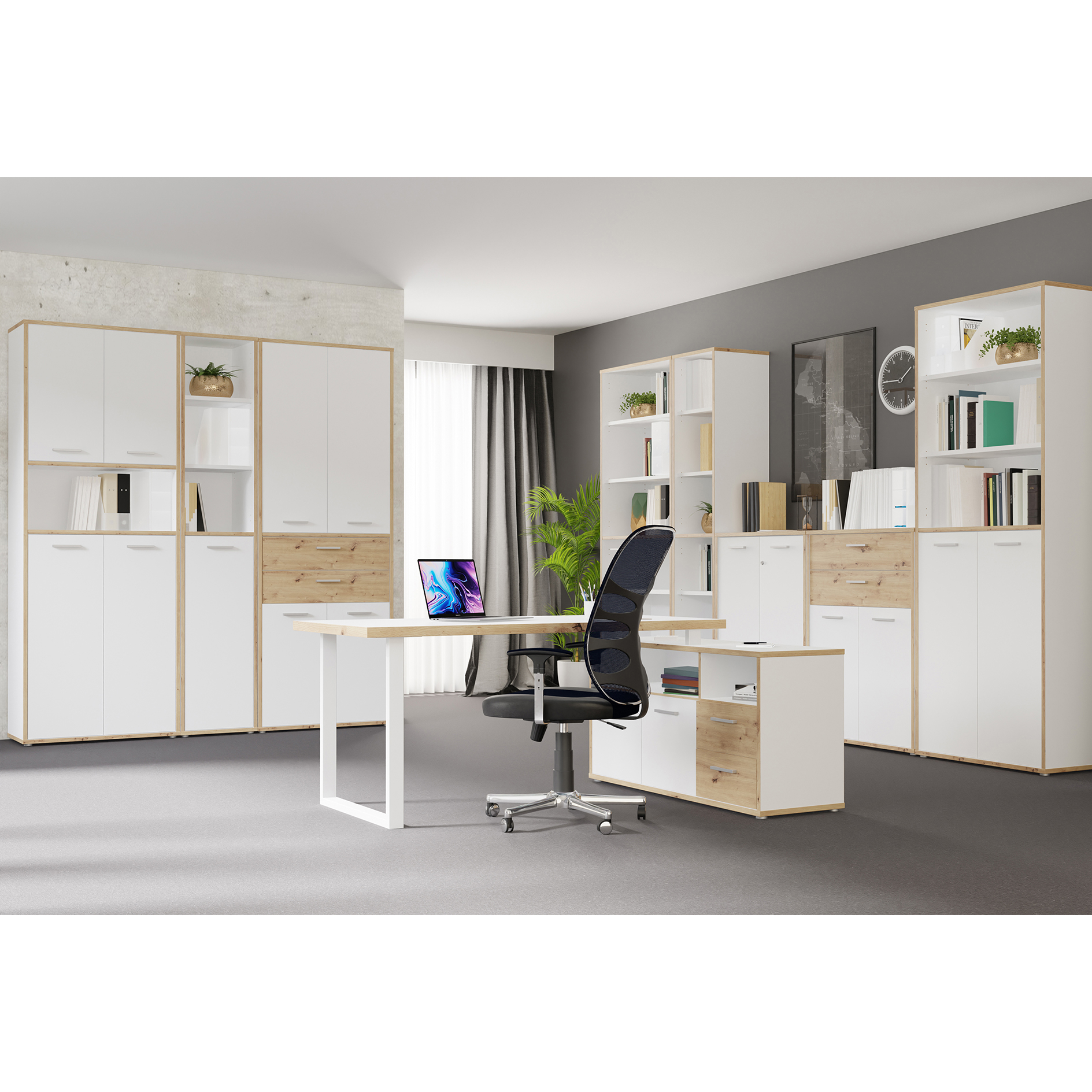 Schrank - weiß-Artisan Eiche - 85 cm breit