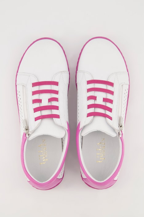 Leder-Sneaker, Lochmuster, Zipper, Weite G