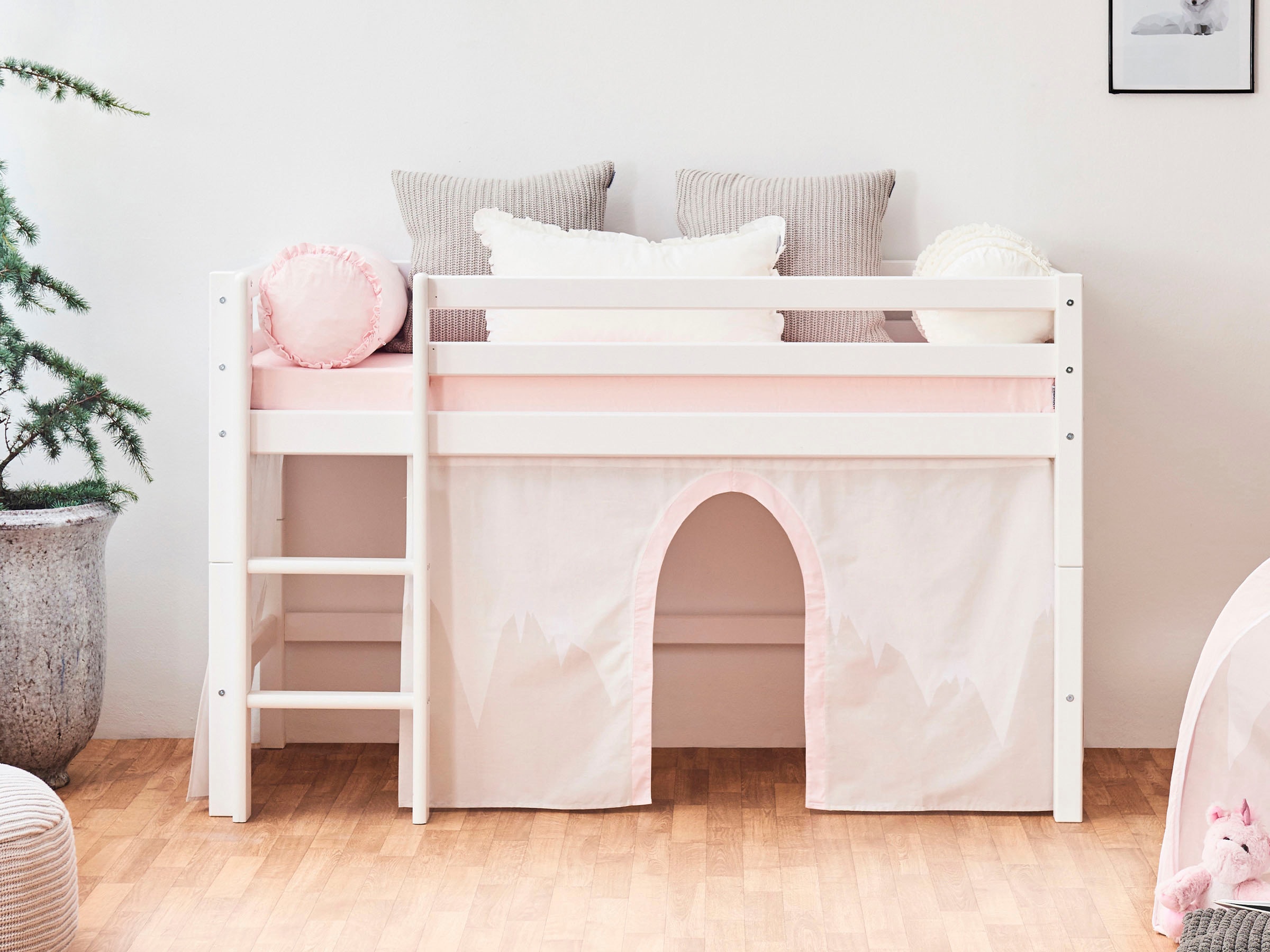 Hoppekids Hochbett »«Winter Wonderland»« Set,  70x160, umbaubar mit Vorhang-Set Winter