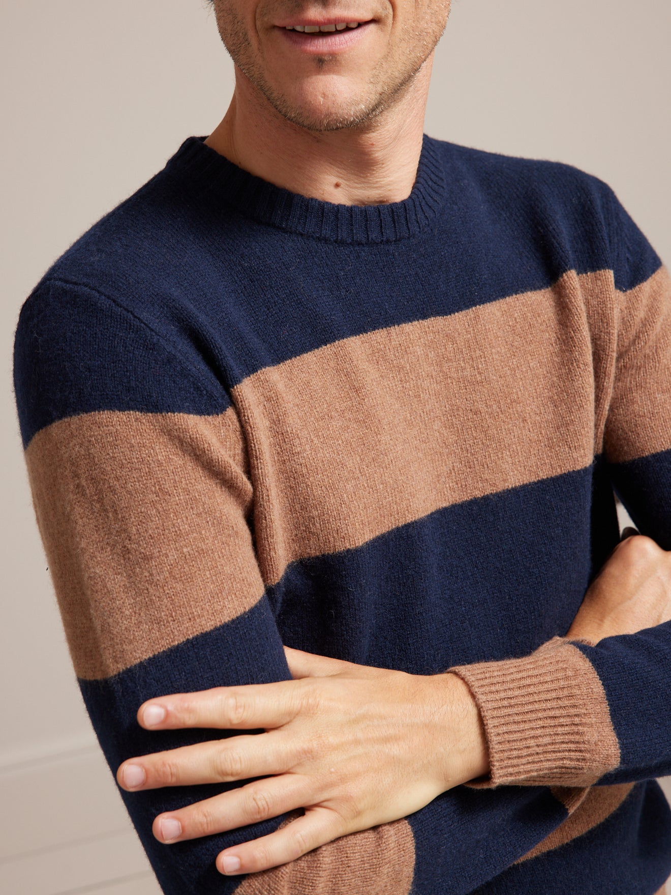 Pull col rond rayé laine mérinos homme