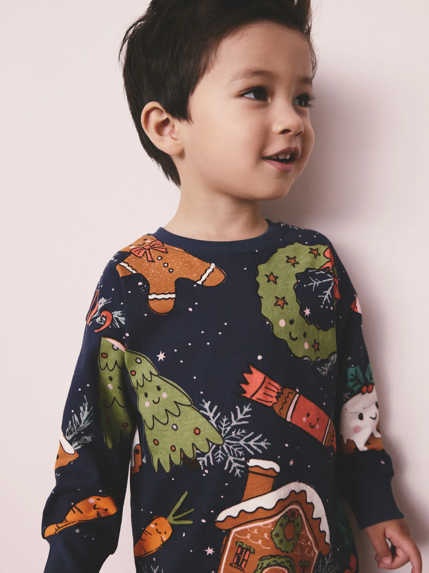 Marineblauw met pudding - Matching Family Kerstmis Behaaglijke Pyjama's met Lange Mouwen (9mnd-16jr)