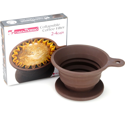 Dripper Tiamo à fond plat en silicone marron 2 tasses