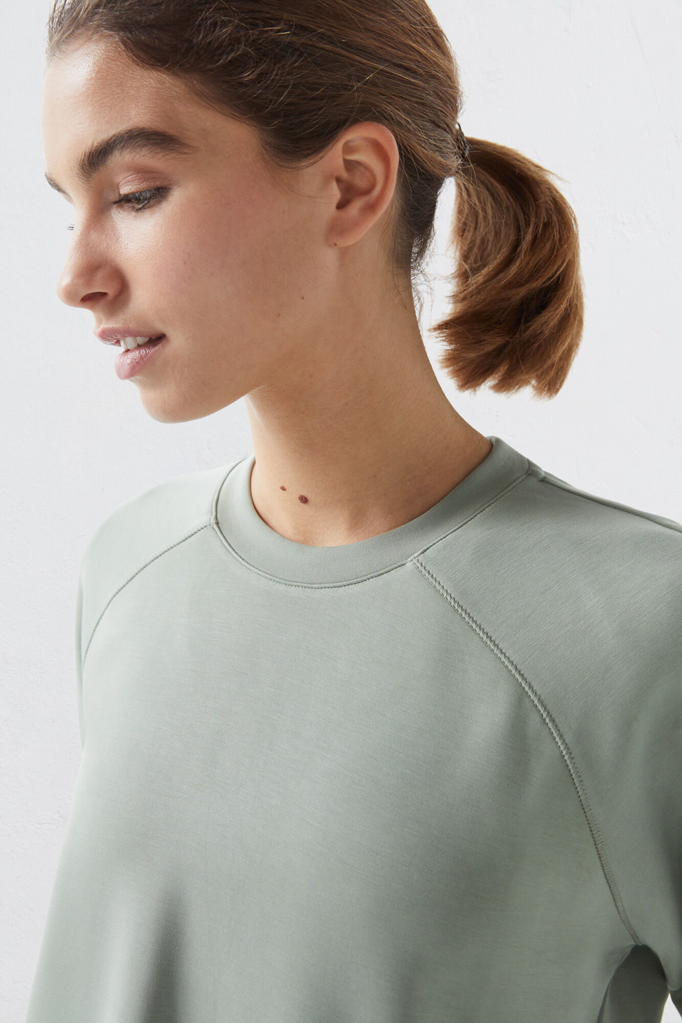 Sudadera felpa soft verde - beige