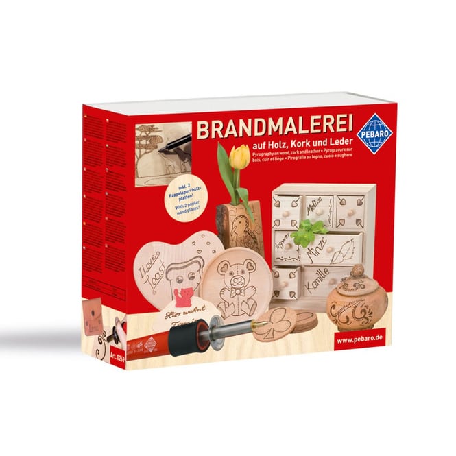 Brandmalerei- Set für Holz, Kork  und Leder
