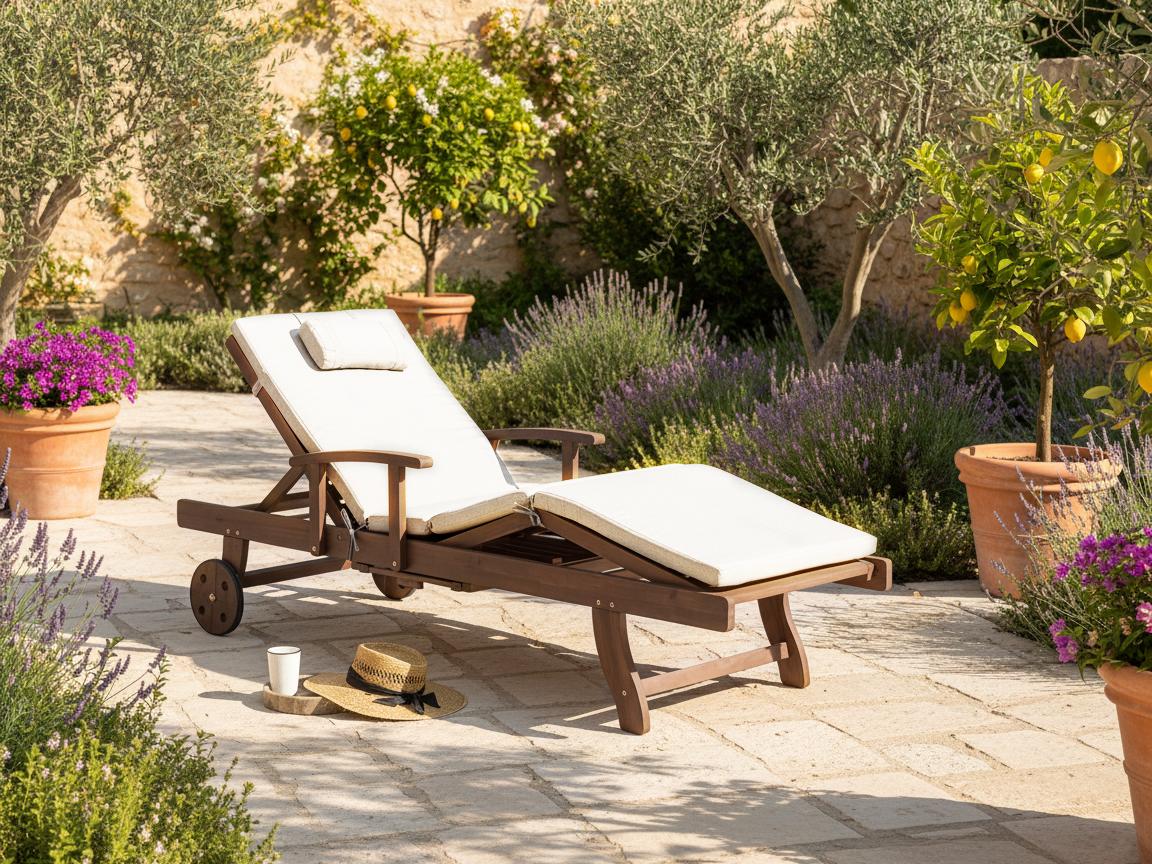 Ligstoel met kussen AMANTEA PREMIUM Acaciahout Lichtbeige
