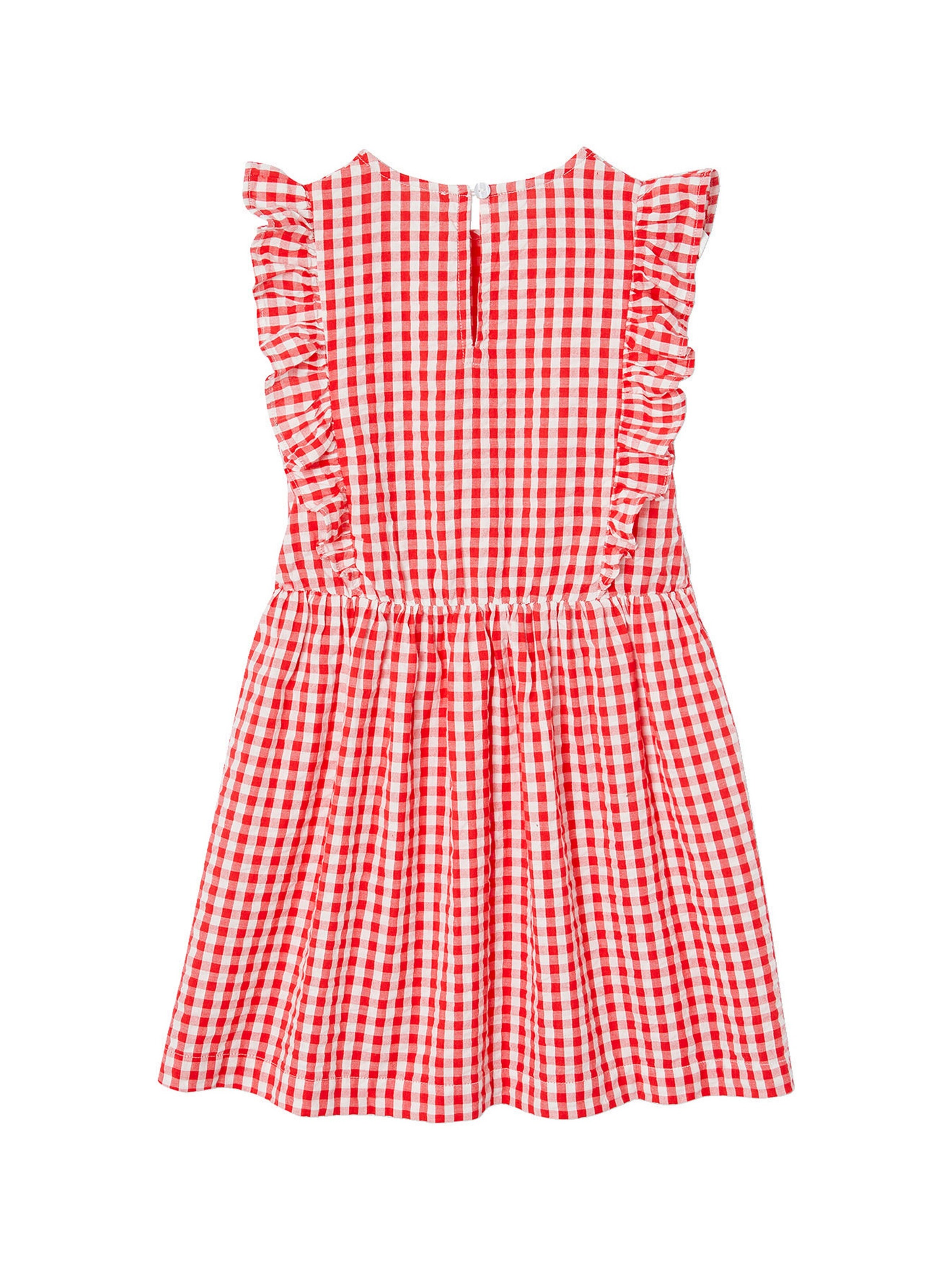 Vertbaudet Mädchen Volantkleid aus Seersucker rot kariert