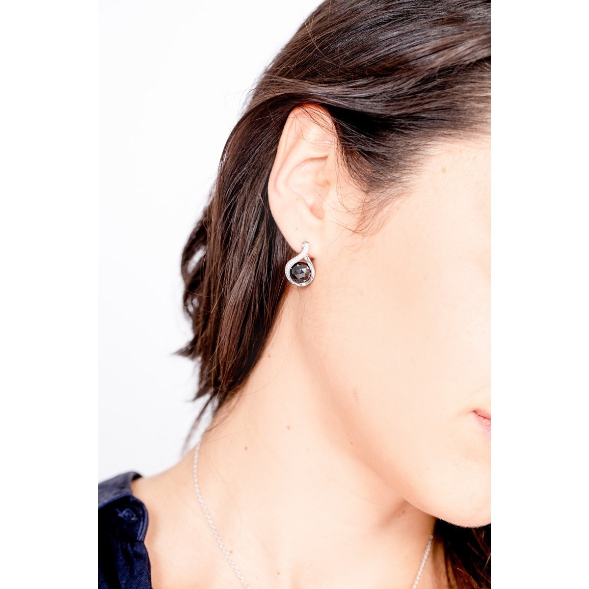 Boucles d'oreilles pendantes en Argent 925 millièmes et céramique - blanc brillant