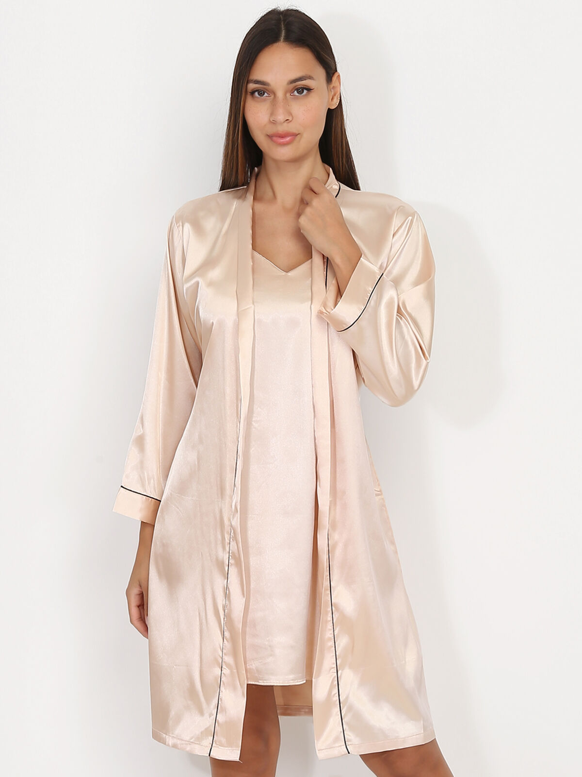 Ensemble kimono et nuisette rose doré satinés Doré rose- Doré rose