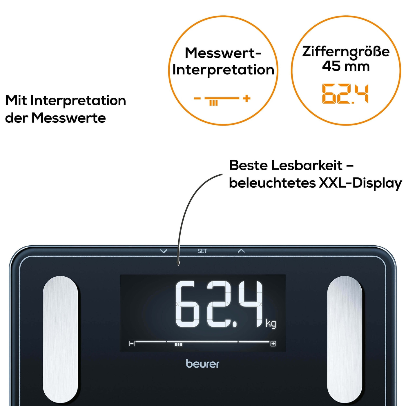 BF 410 Diagnosewaage LED Personen Waage zur Körperanalyse inkl. Batterien (73573) - Weiss